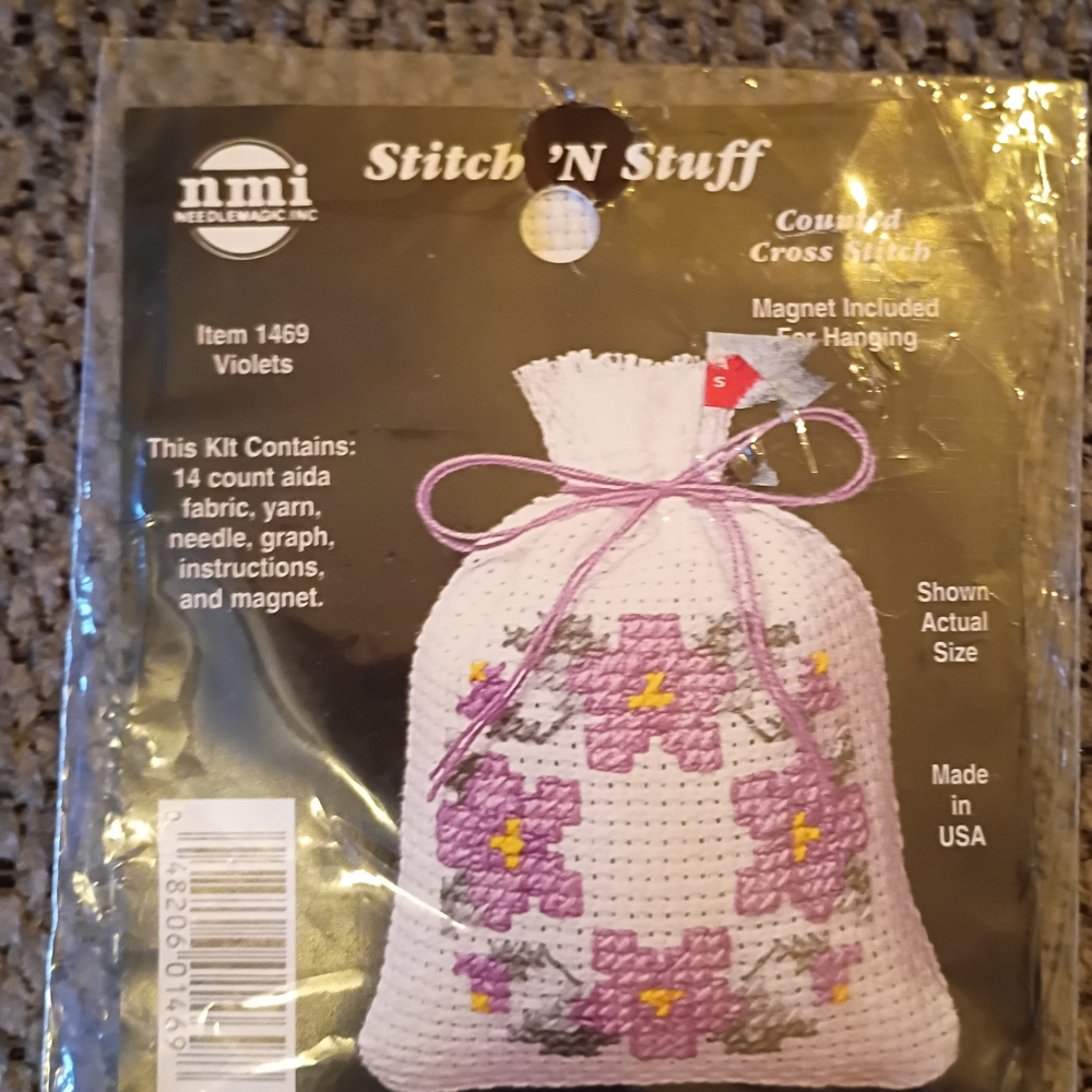 Violets 1469 Needle Magic Stitch 'N Stuff Counted Cross Stitch Kit Potpourri Bag